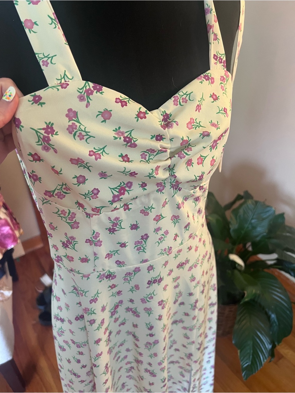 Floral Sweetheart Sundress in Light Cream/yellow and Pink